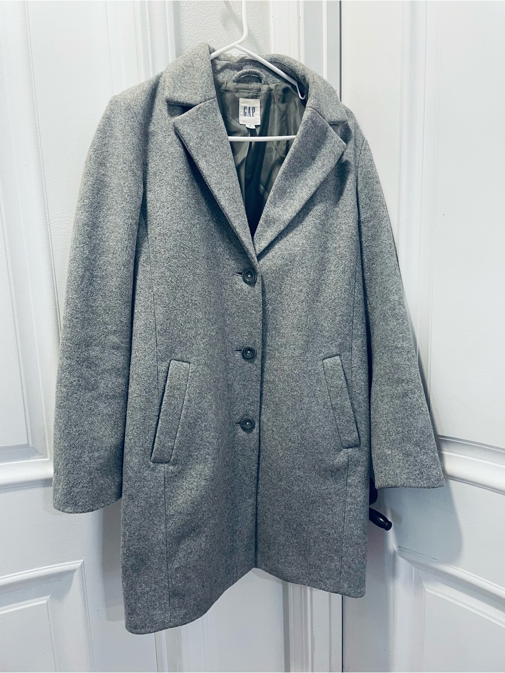 GAP Women's Light Gray Wool-Blend Single-Breasted Pea Coat
